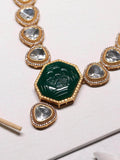 Ishhaara Kundan Carved Green Stone Necklace Set