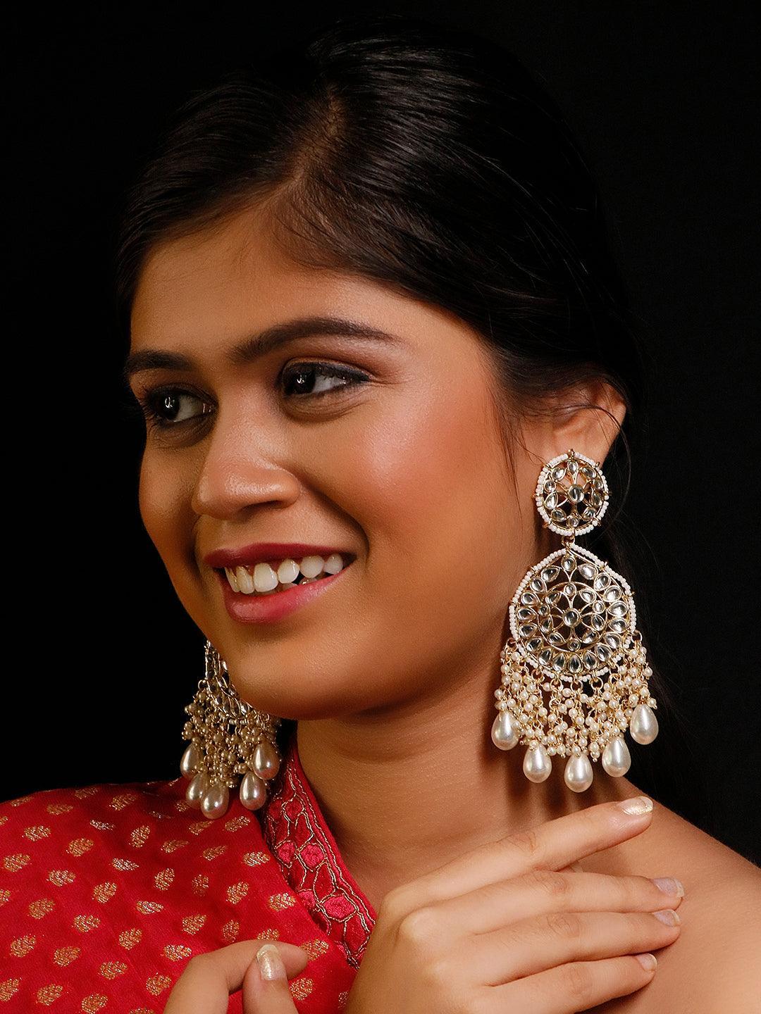 Ishhaara Kundan Chandbali And Pearls Earrings