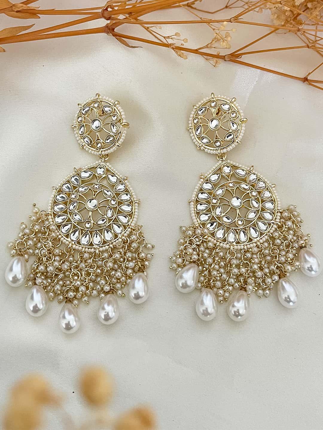 Ishhaara Kundan Chandbali And Pearls Earrings