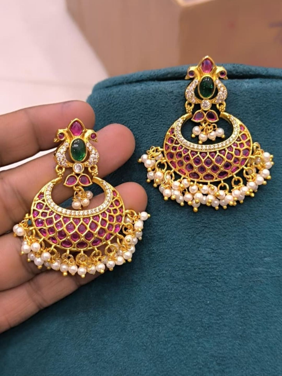 Ishhaara Kundan Chandbali Earrings - handcrafted Indian jewellery