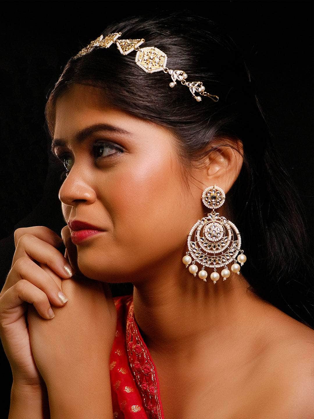 Ishhaara Kundan Chandbali Earrings And Sheesh Patti Set