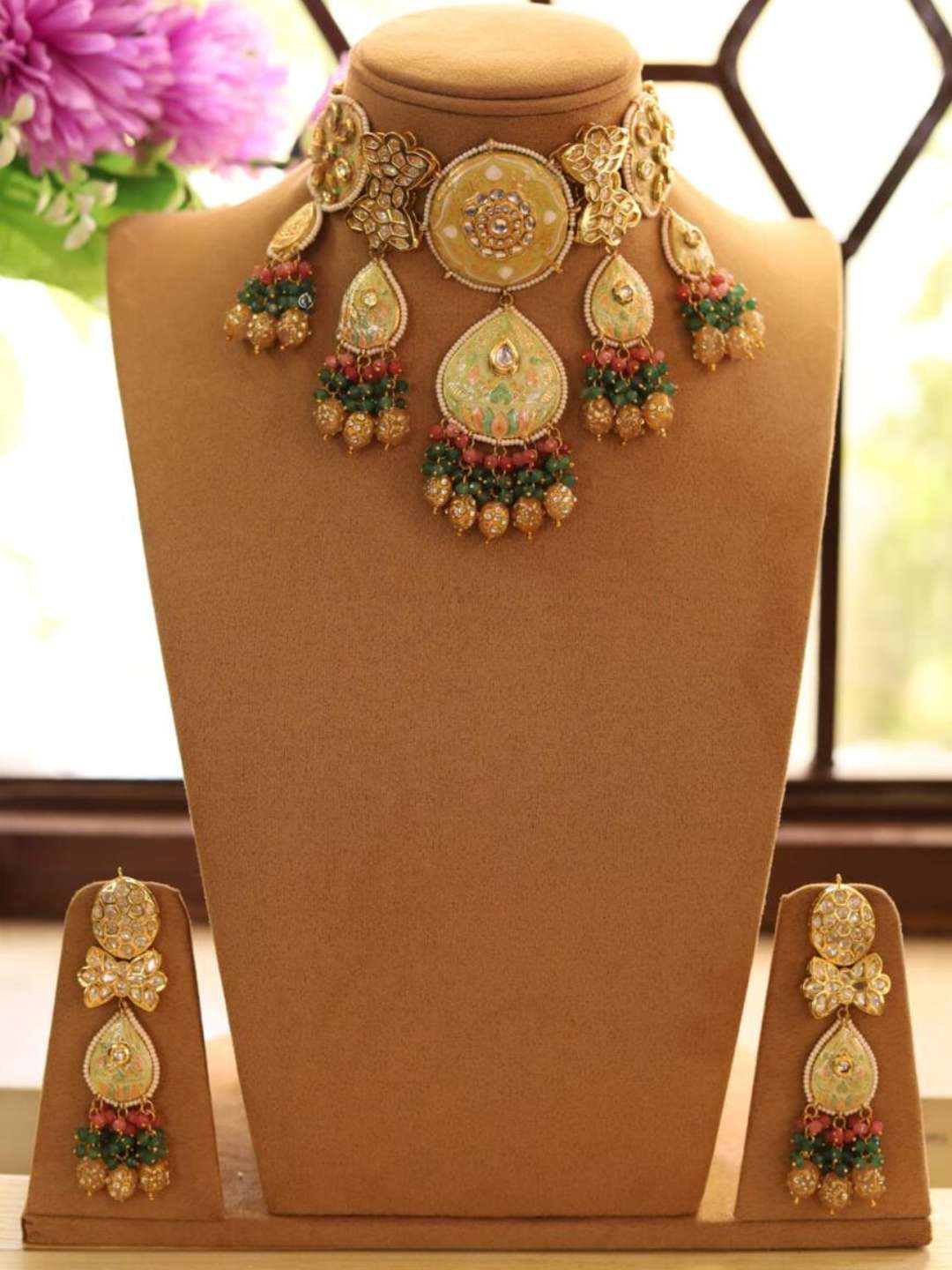 Ishhaara Kundan Choker With Rose Quartz Drops