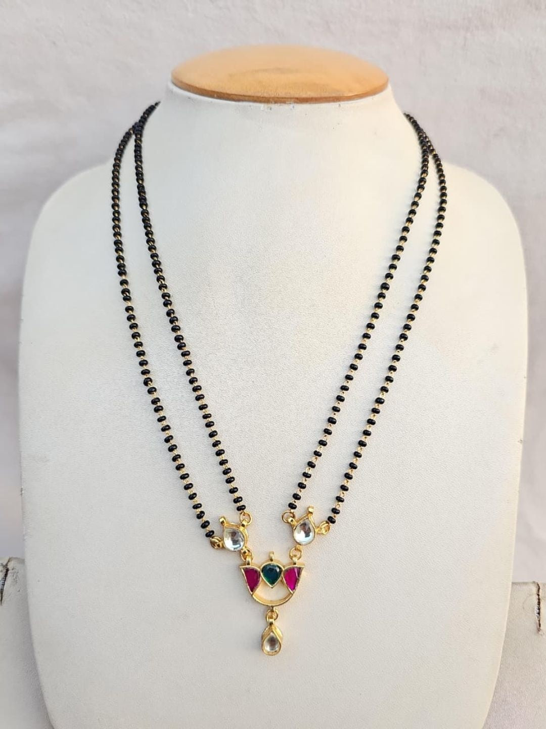 Ishhaara Kundan Double Strand Pendant Mangalsutra Necklace - handcrafted Indian jewellery
