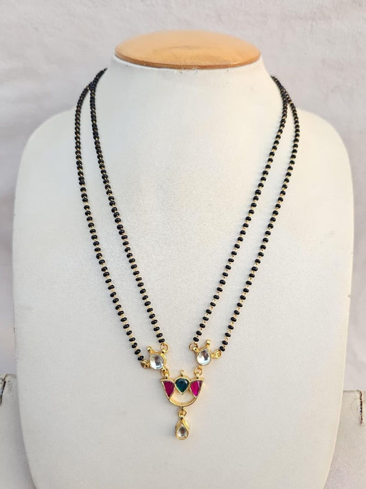 Ishhaara Kundan Double Strand Pendant Mangalsutra Necklace - handcrafted Indian jewellery