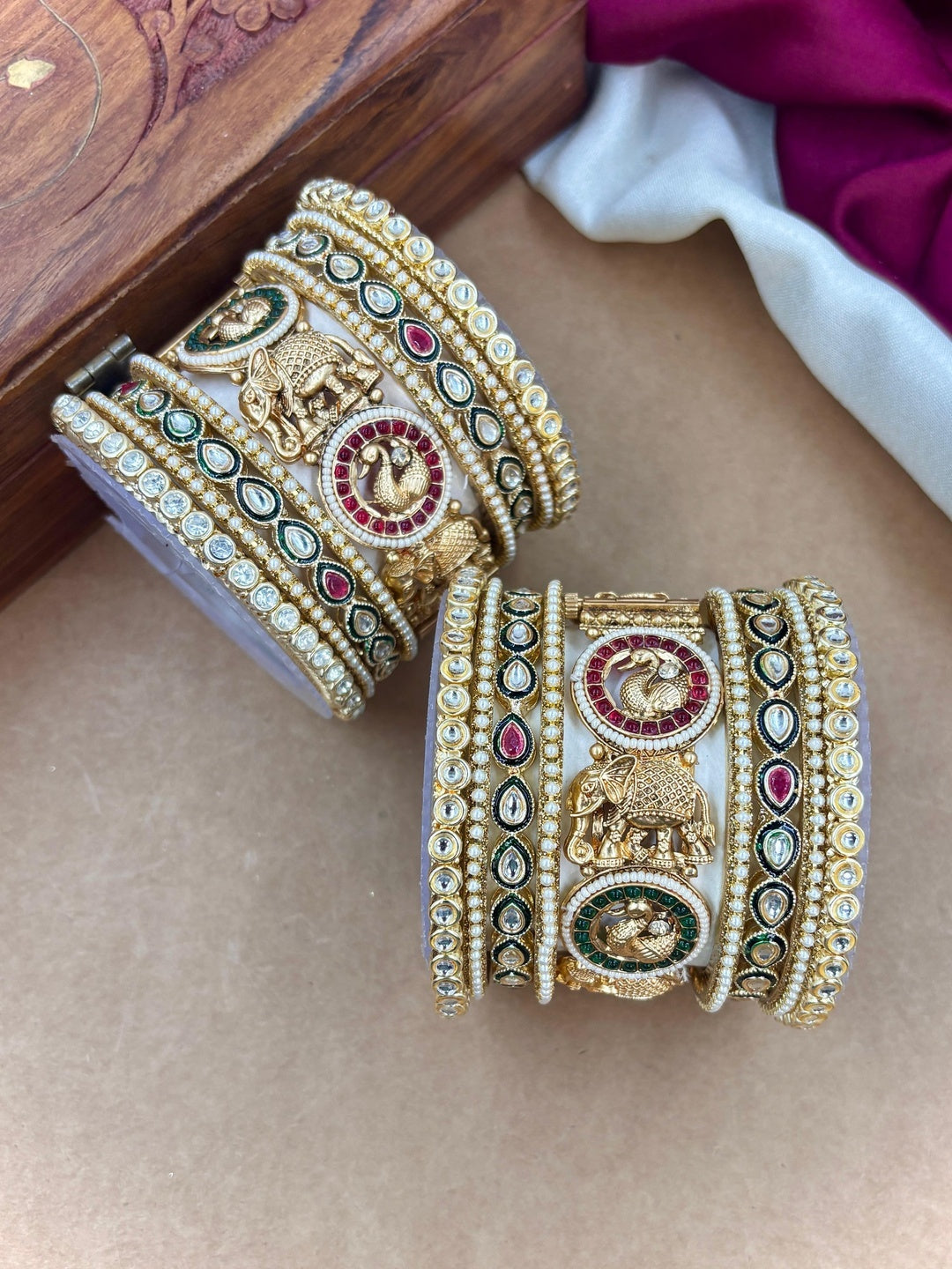 Ishhaara Kundan Elephant Design Bangle Pair — handcrafted Indian jewellery