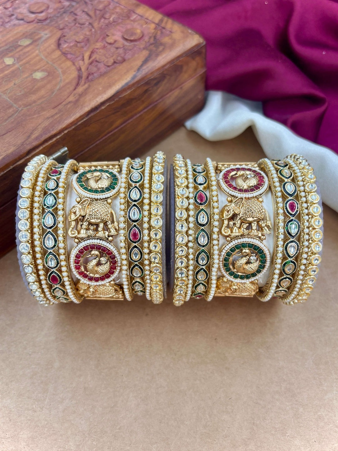 Ishhaara Kundan Elephant Design Bangle Pair — handcrafted Indian jewellery - view 5