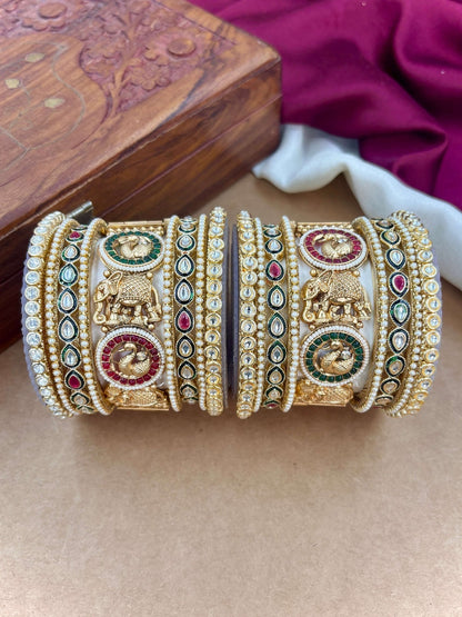 Ishhaara Kundan Elephant Design Bangle Pair — handcrafted Indian jewellery - view 5