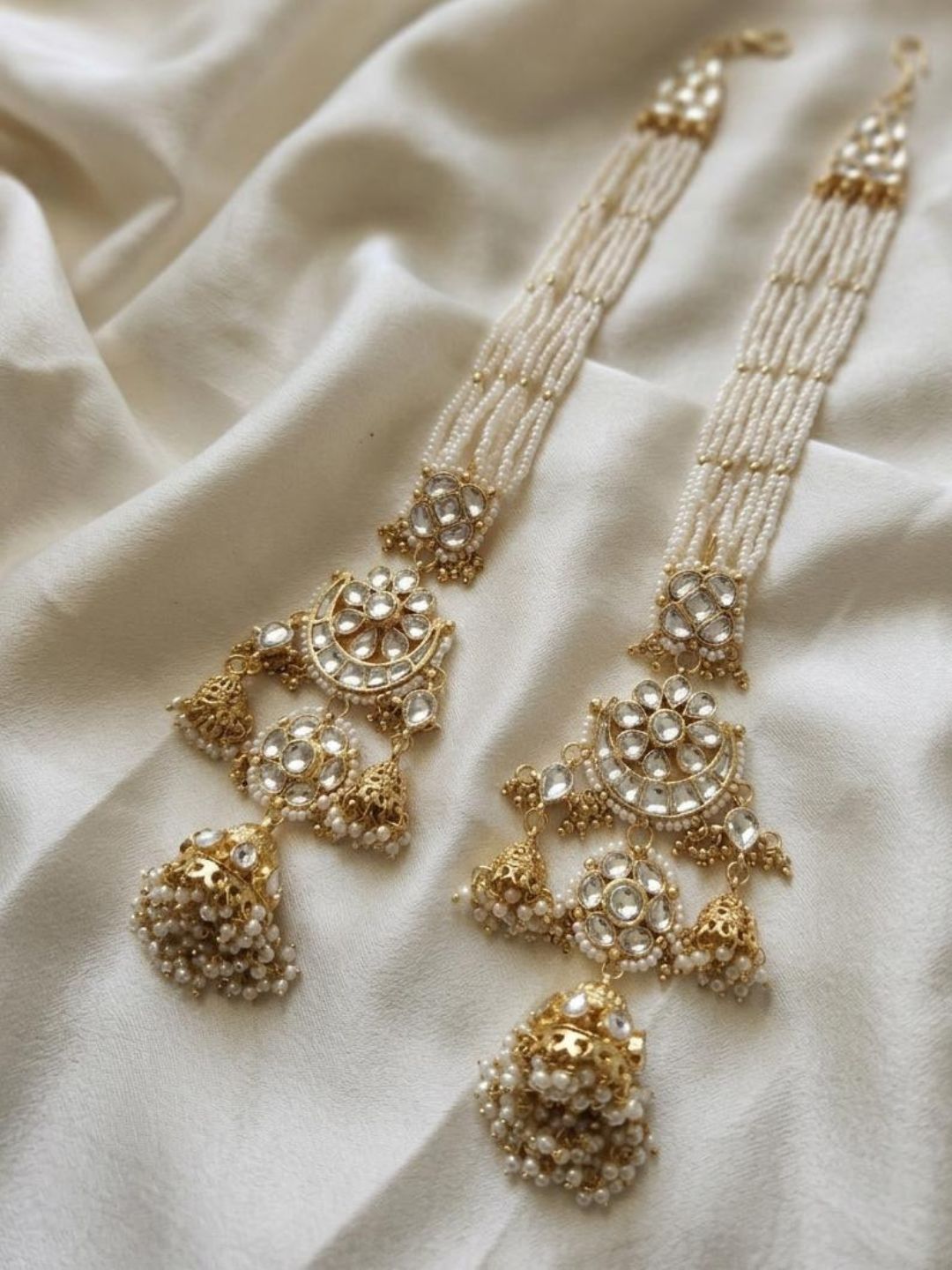 Ishhaara Kundan Embellished Jhumka Earrings With Kaan Chain