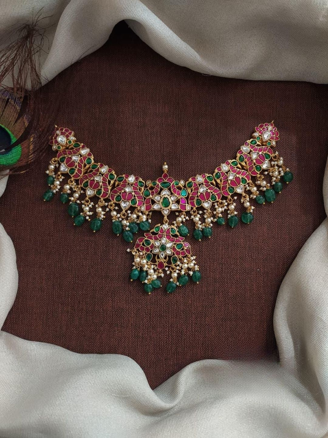 the brand Kundan Emerald Choker Necklace Set — handcrafted Indian jewellery