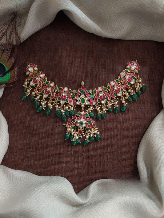 the brand Kundan Emerald Choker Necklace Set — handcrafted Indian jewellery