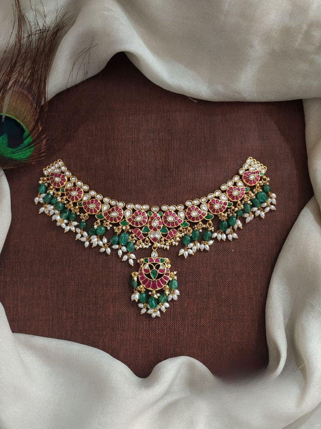 the brand Kundan Polki Choker Necklace Set — handcrafted Indian jewellery