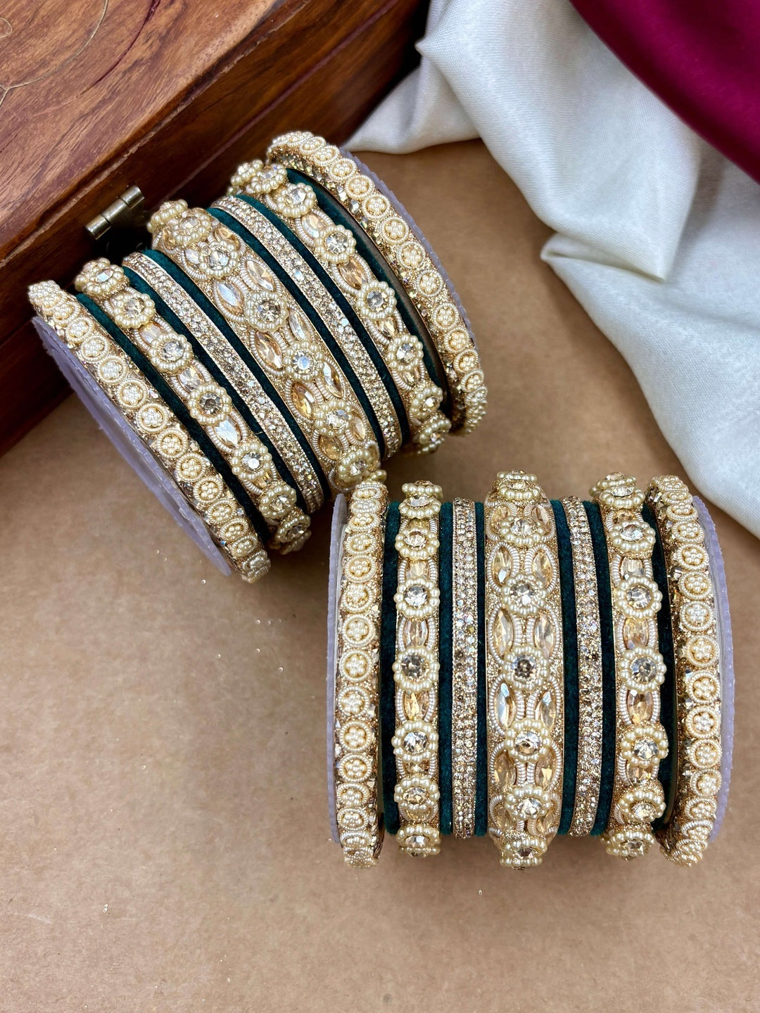 the brand Kundan Emerald Green Bangle Set — handcrafted Indian jewellery