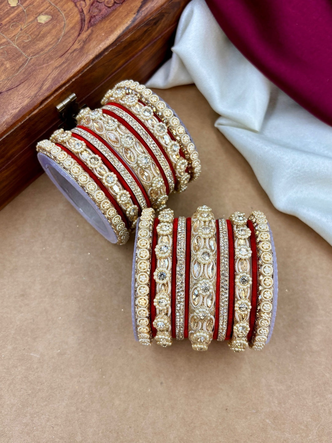 the brand Kundan Emerald Green Bangle Set — handcrafted Indian jewellery - view 12