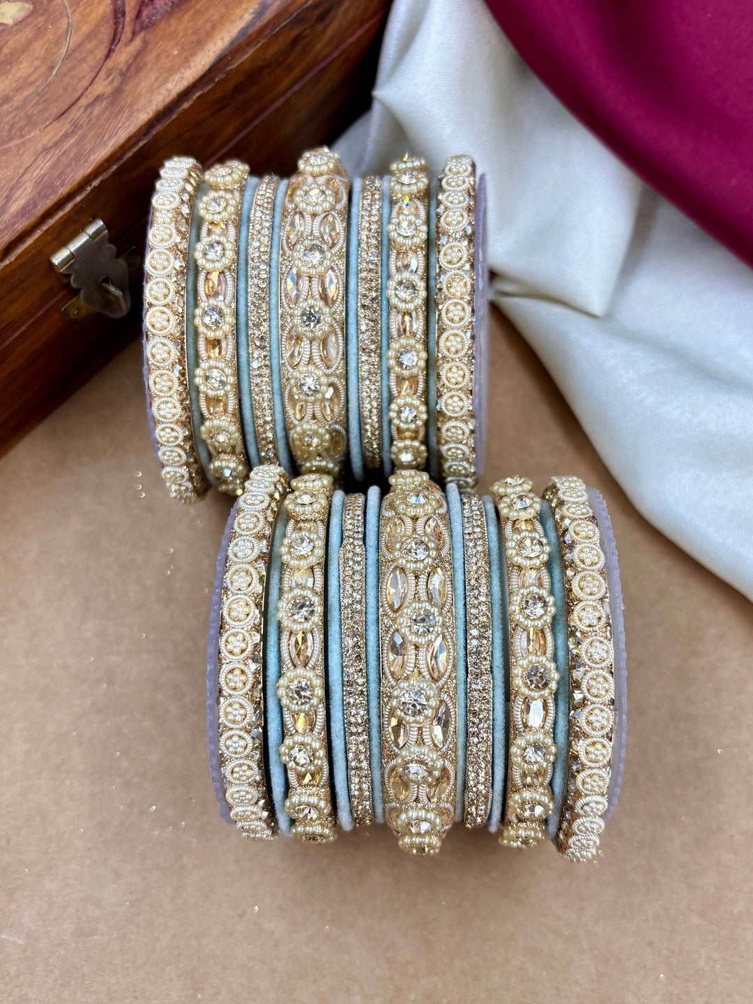 the brand Kundan Emerald Green Bangle Set — handcrafted Indian jewellery - view 16