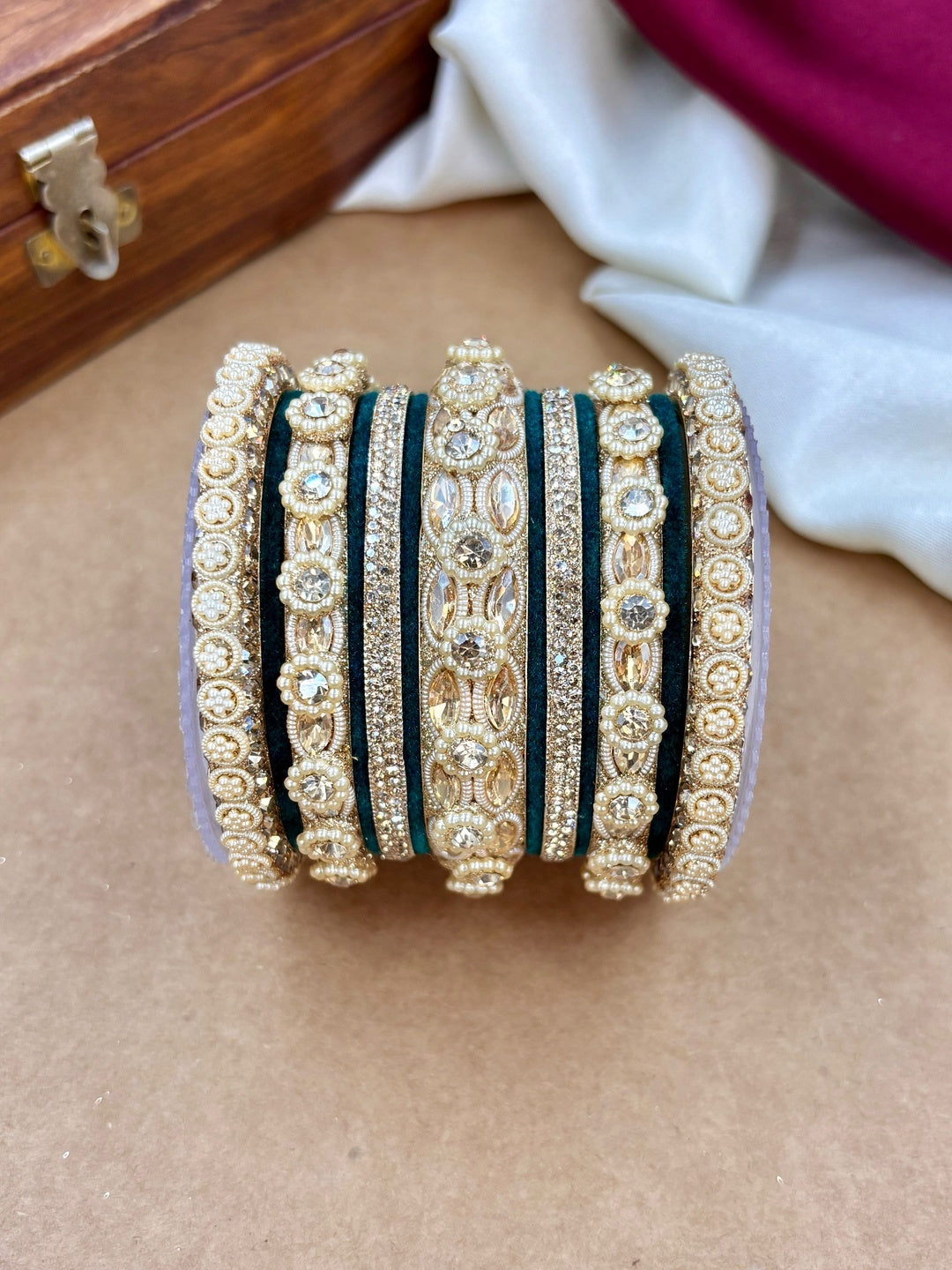 the brand Kundan Emerald Green Bangle Set — handcrafted Indian jewellery - view 2