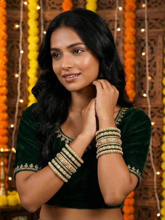 the brand Kundan Emerald Green Bangle Set — handcrafted Indian jewellery - view 4