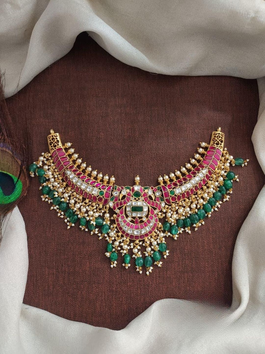 the brand Kundan Emerald Polki Choker Necklace — handcrafted Indian jewellery
