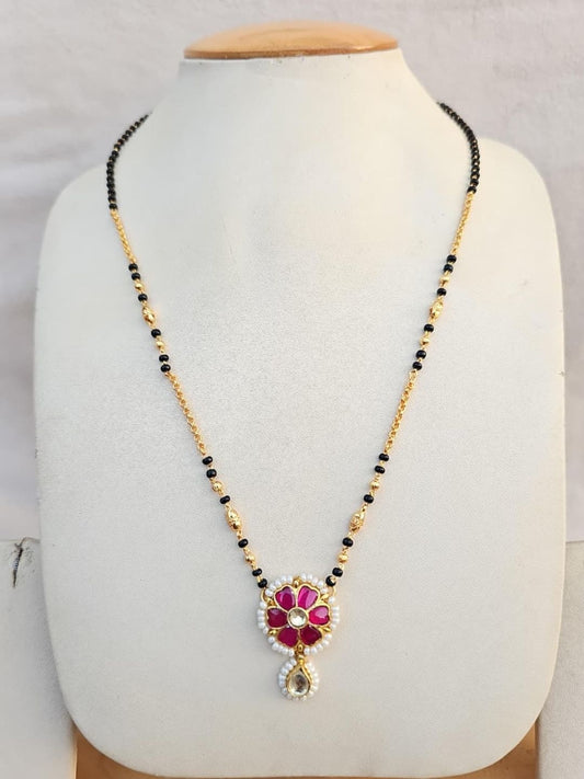 Ishhaara Kundan Flower Pendant Mangalsutra Necklace - handcrafted Indian jewellery
