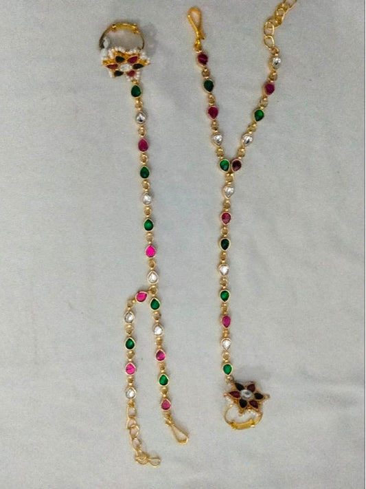 Ishhaara Kundan Hathphool with Emerald and Ruby Stones — handcrafted Indian jewellery