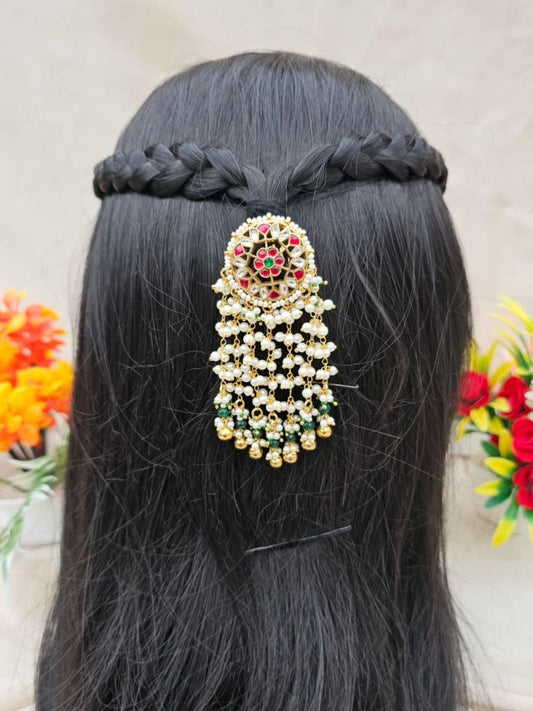 the brand Kundan Juda Pin with Pearl and Bead Tassels — handcrafted Indian jewellery