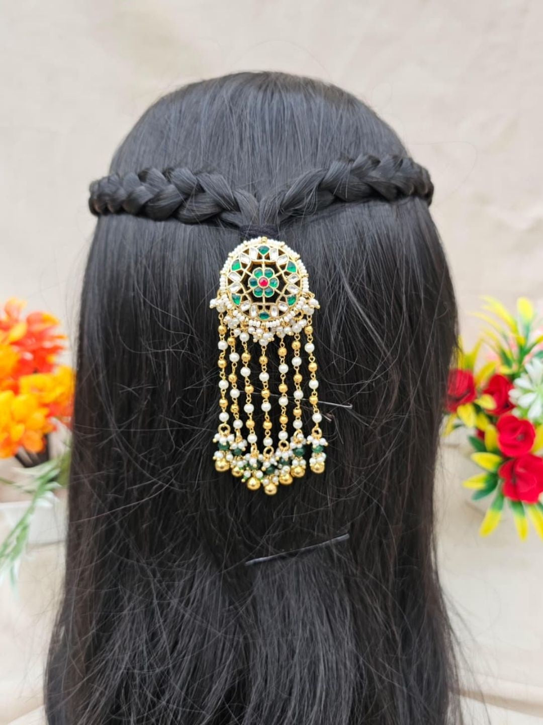the brand Kundan Embellished Juda Pin with Beads — handcrafted Indian jewellery