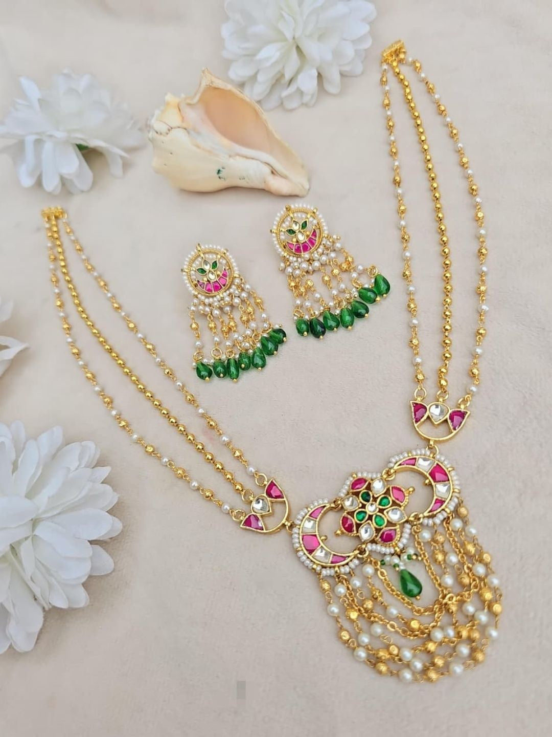 Ishhaara Kundan Layered Pearl Necklace Set - handcrafted Indian jewellery