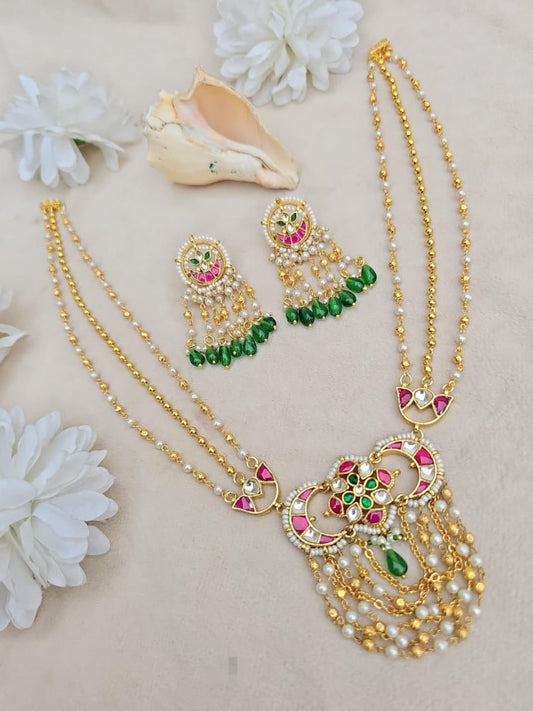 Ishhaara Kundan Layered Pearl Necklace Set - handcrafted Indian jewellery