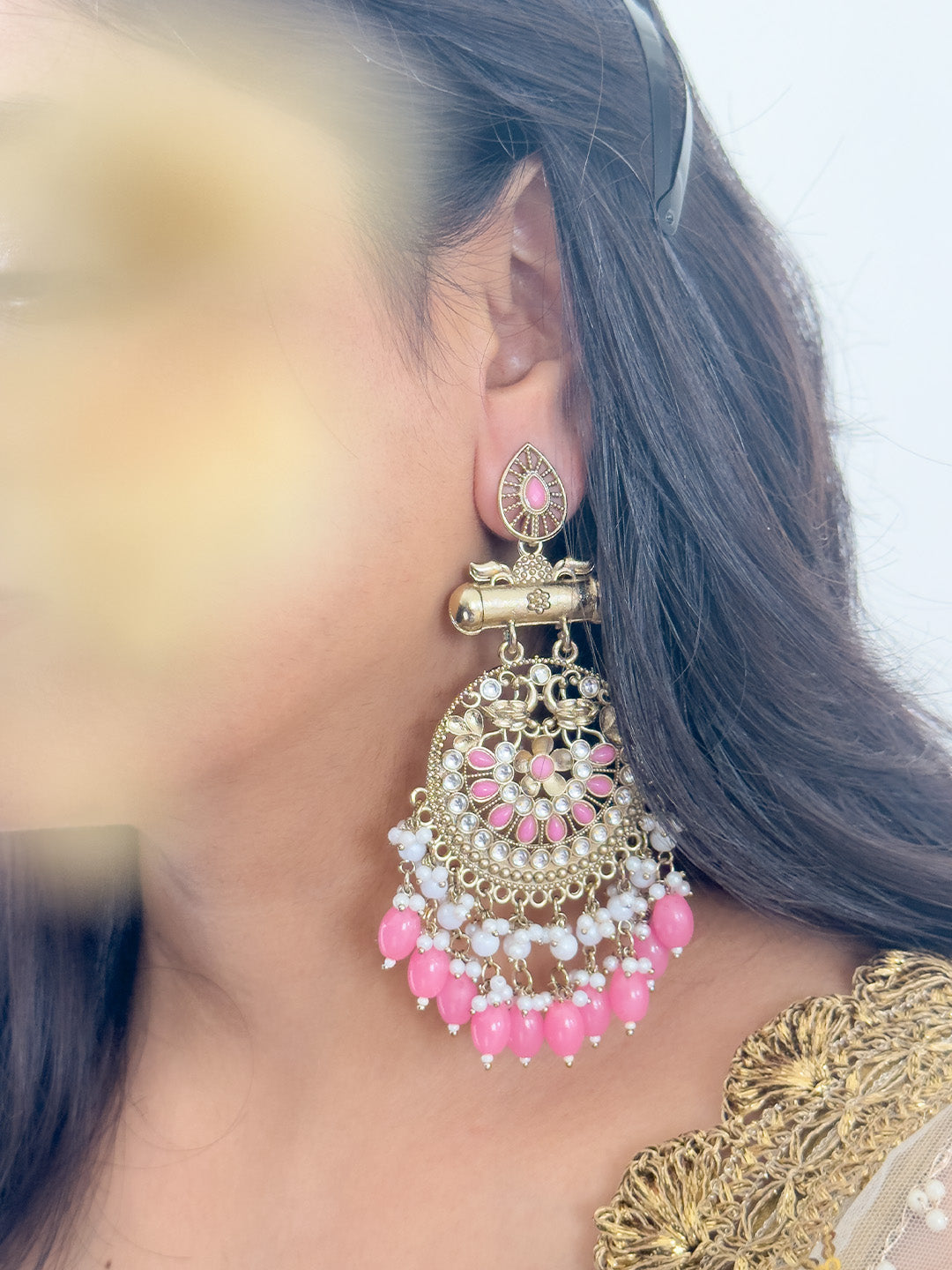 Ishhaara Kundan Long Designer Chandbali Earrings