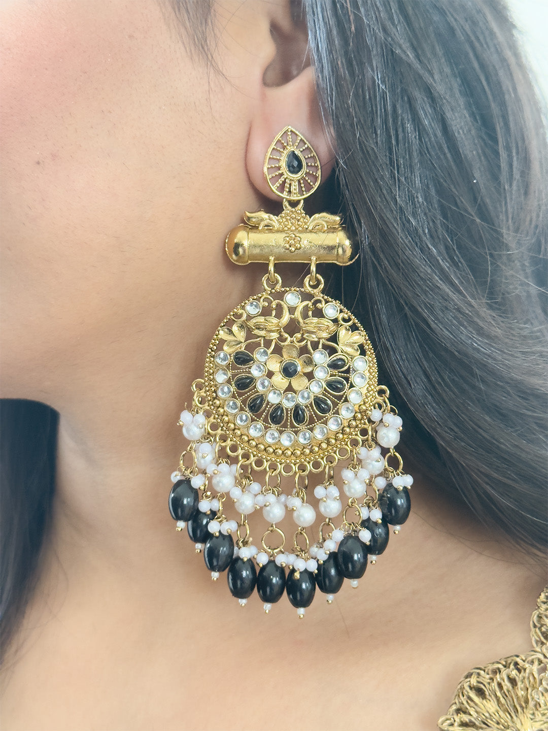 Ishhaara Kundan Long Designer Chandbali Earrings