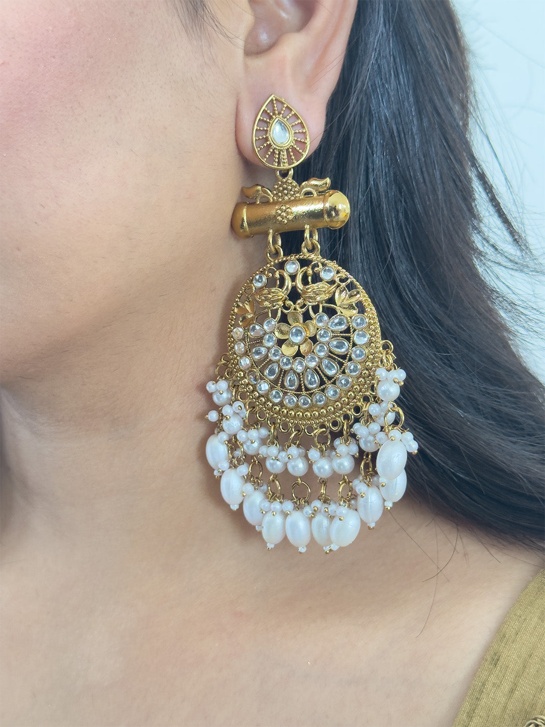 Ishhaara Kundan Long Designer Chandbali Earrings