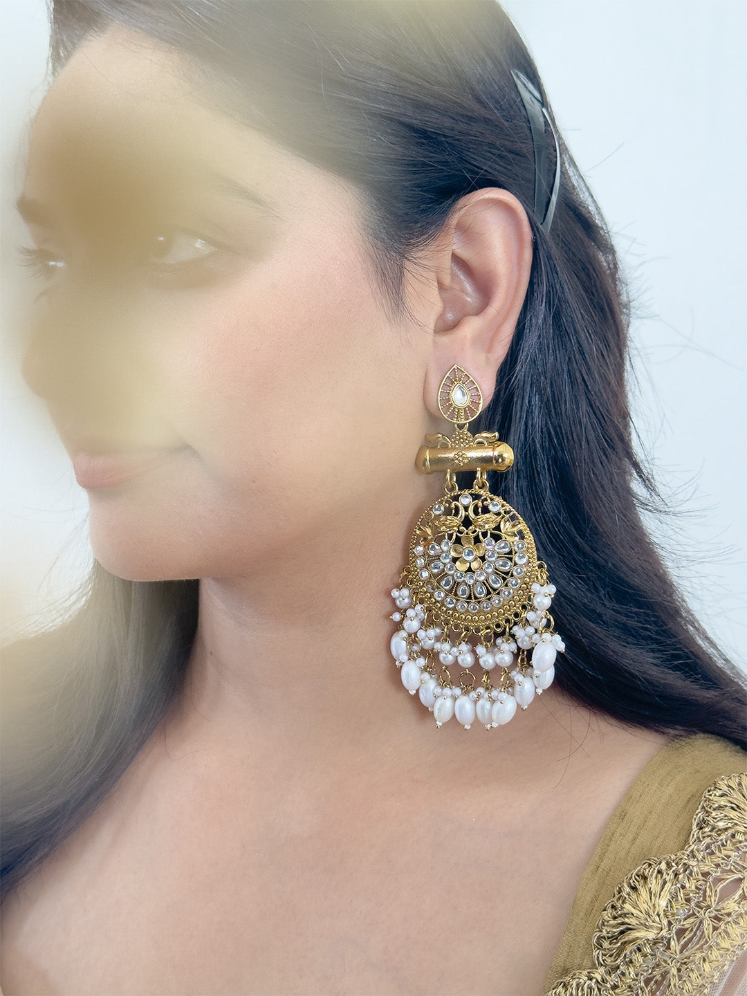 Ishhaara Kundan Long Designer Chandbali Earrings