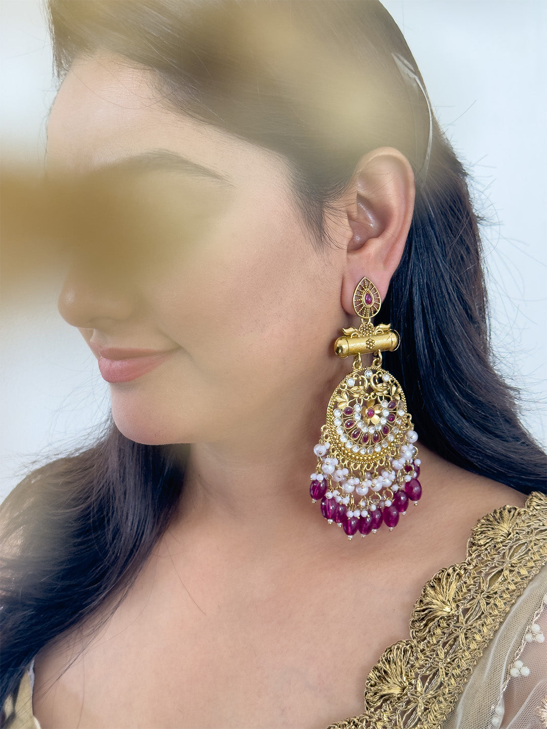 Ishhaara Kundan Long Designer Chandbali Earrings