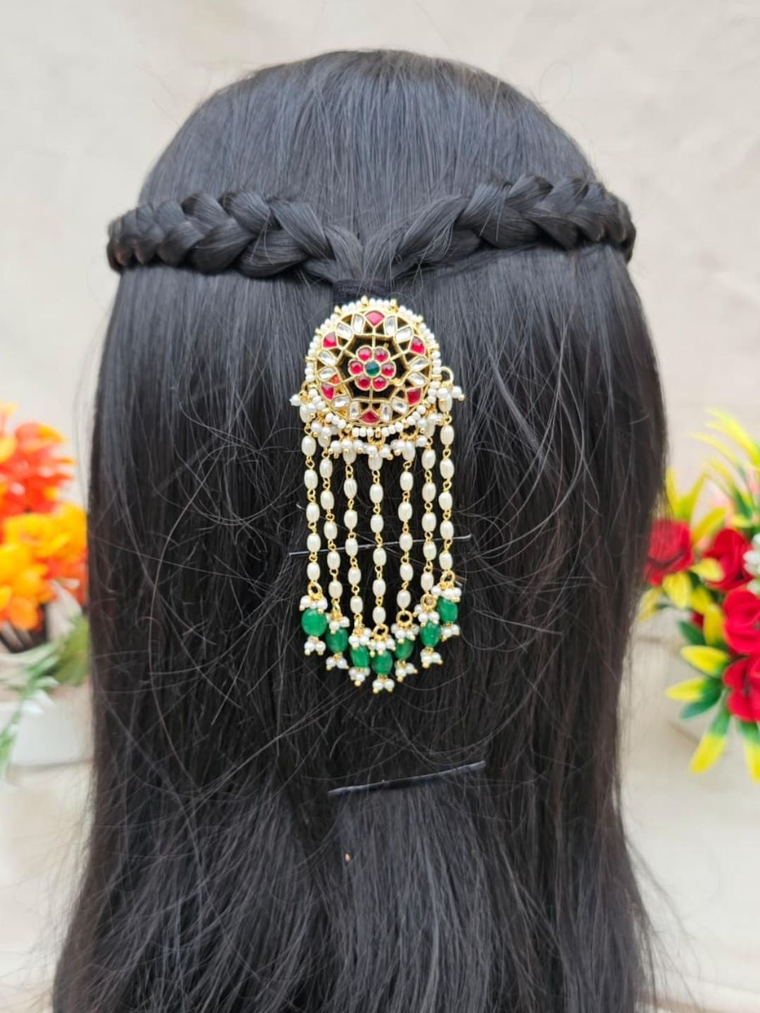 the brand Kundan Hair Accessory Maang Tikka — handcrafted Indian jewellery