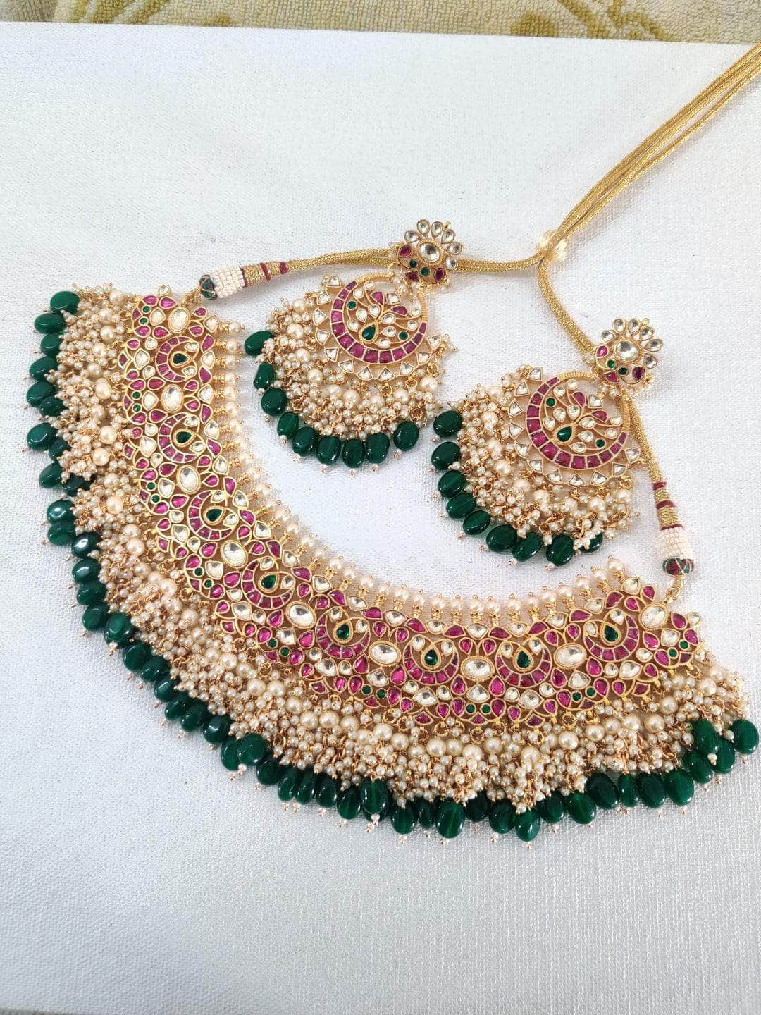 Ishhaara Kundan Meenakari Designer Necklace With Dangling Pearl