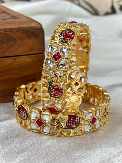 Ishhaara Kundan Meenakari Elephant Bangle — handcrafted Indian jewellery