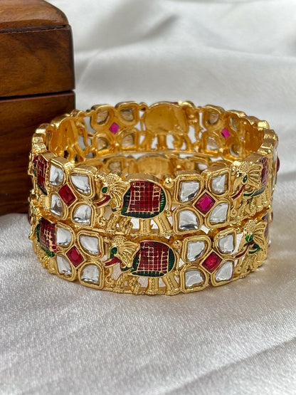 Ishhaara Kundan Meenakari Elephant Bangle — handcrafted Indian jewellery - view 2