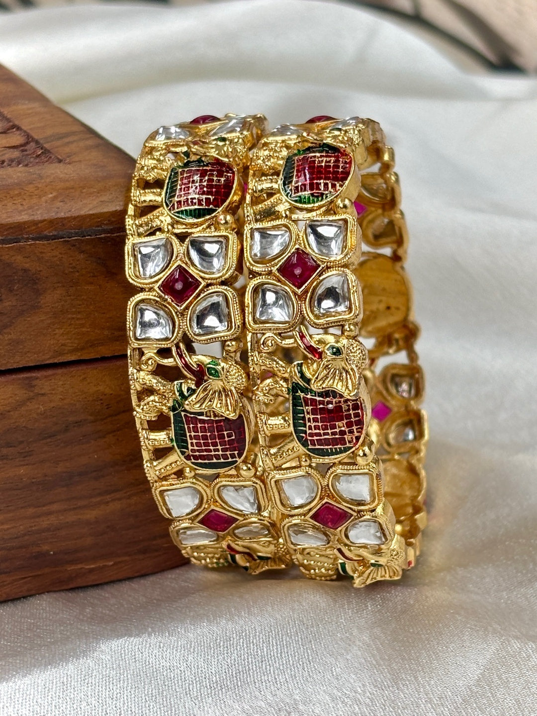 Ishhaara Kundan Meenakari Elephant Bangle — handcrafted Indian jewellery - view 3
