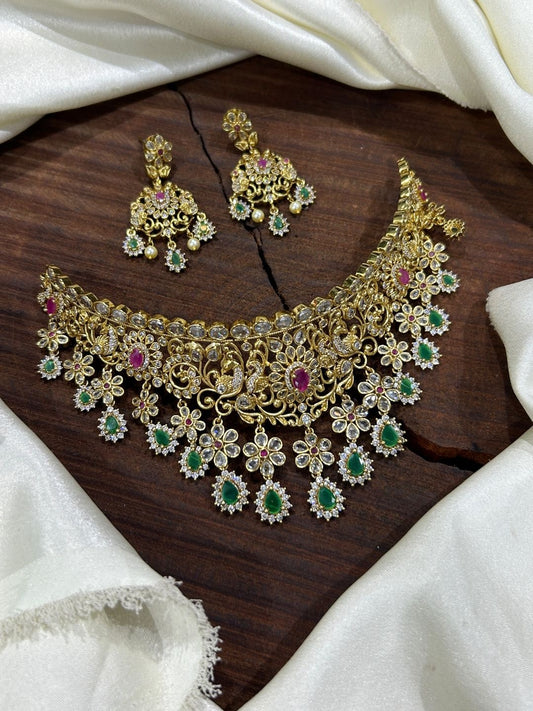 Ishhaara Kundan Peacock Choker Necklace & Earring Set