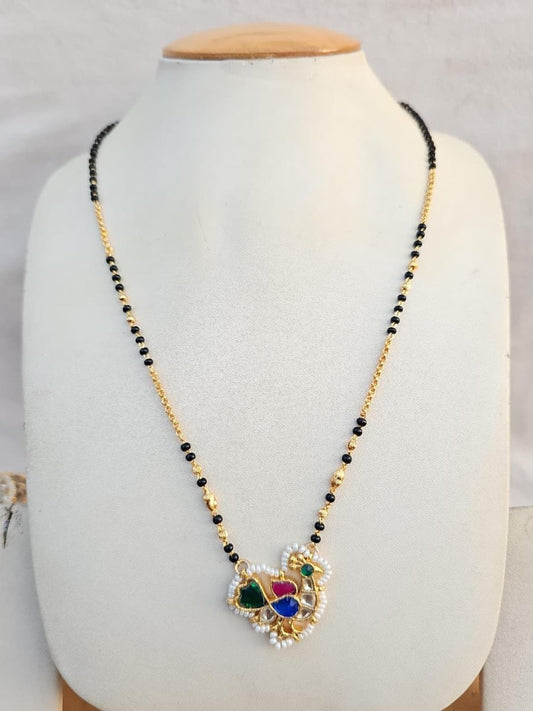 Ishhaara Kundan Peacock Pendant Mangalsutra Necklace - handcrafted Indian jewellery