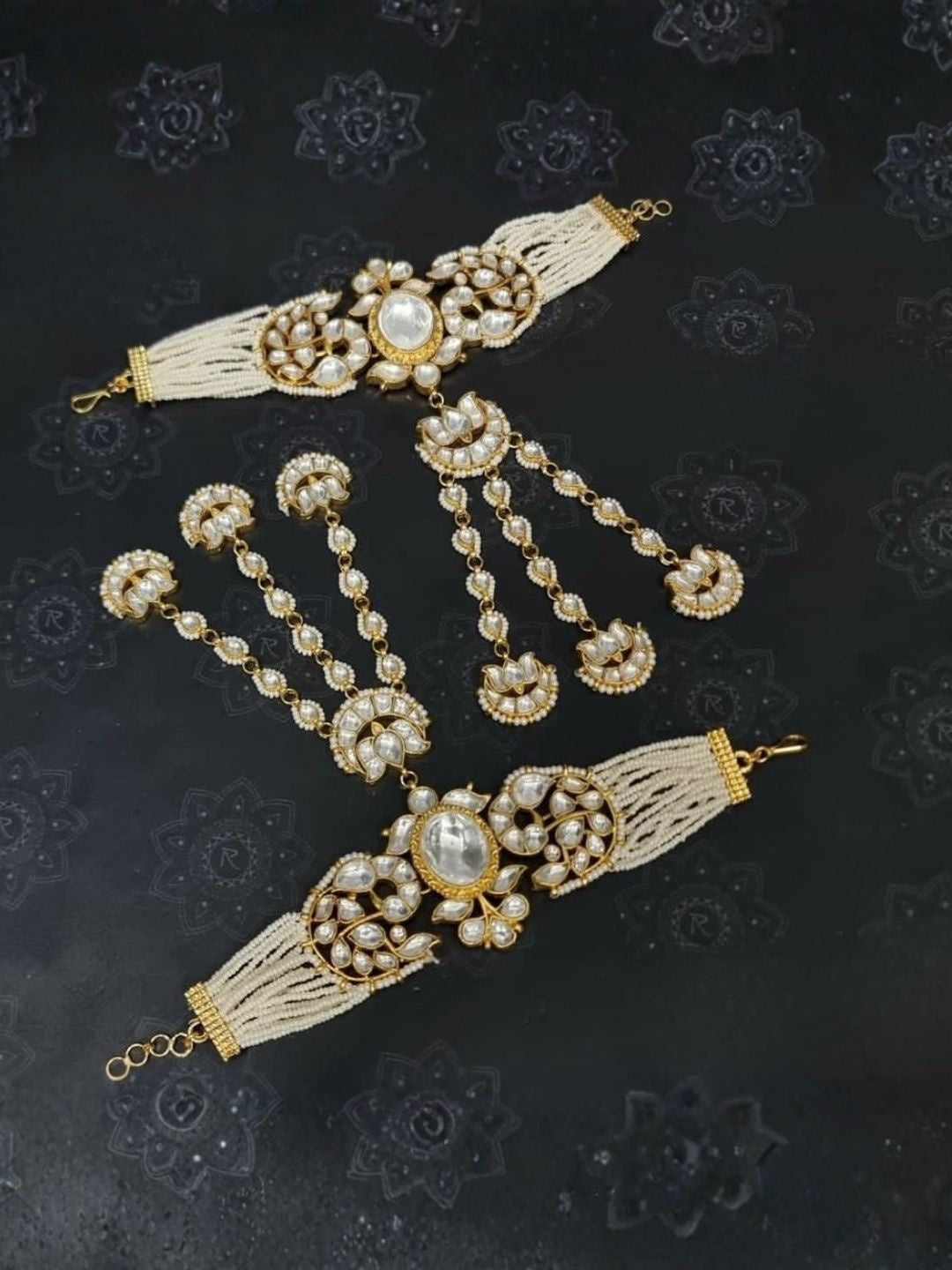 Ishhaara Kundan Pearl Beaded Anklet Pair - handcrafted Indian jewellery