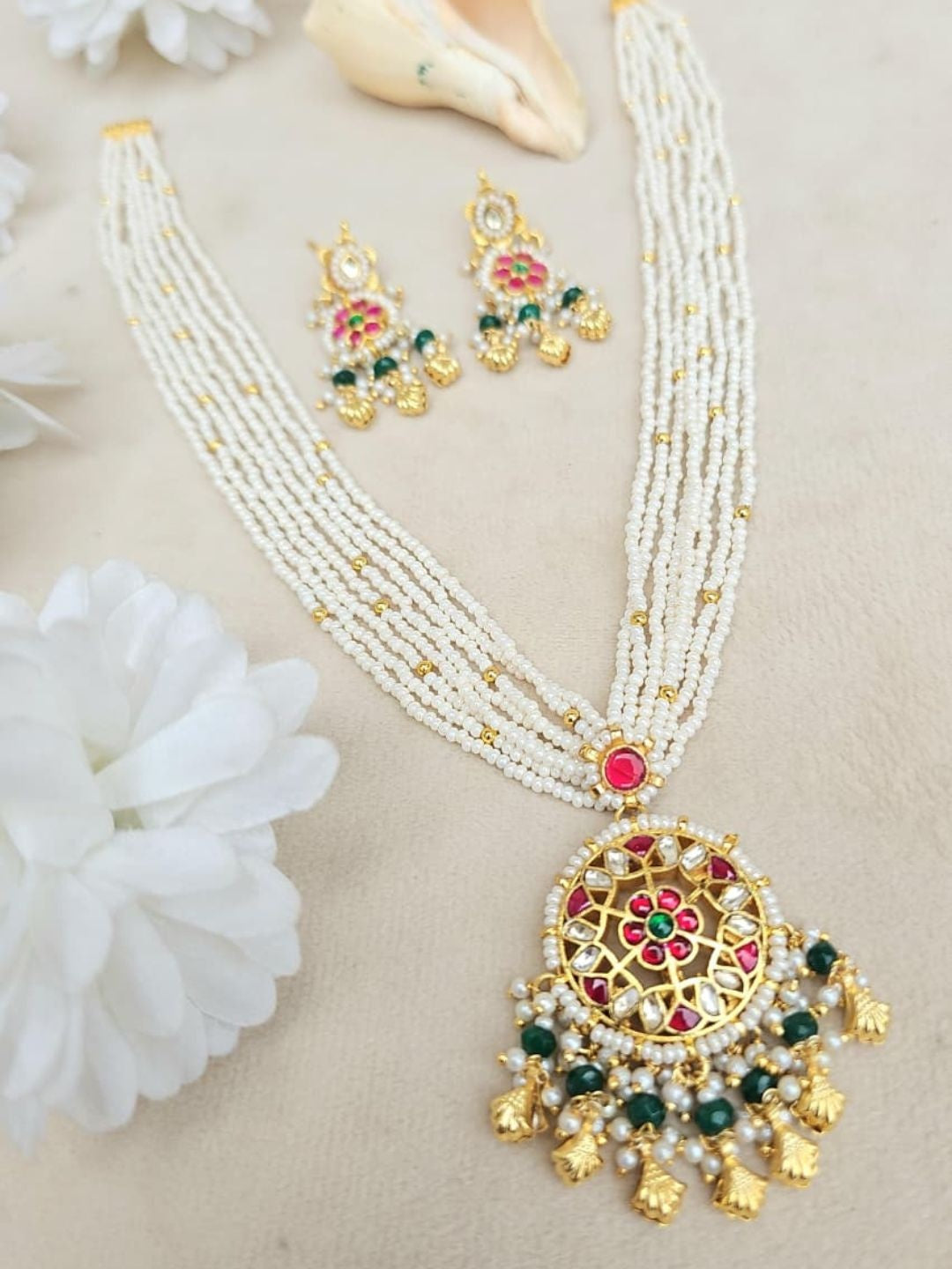 Ishhaara Kundan Pearl Drop Necklace Set - handcrafted Indian jewellery