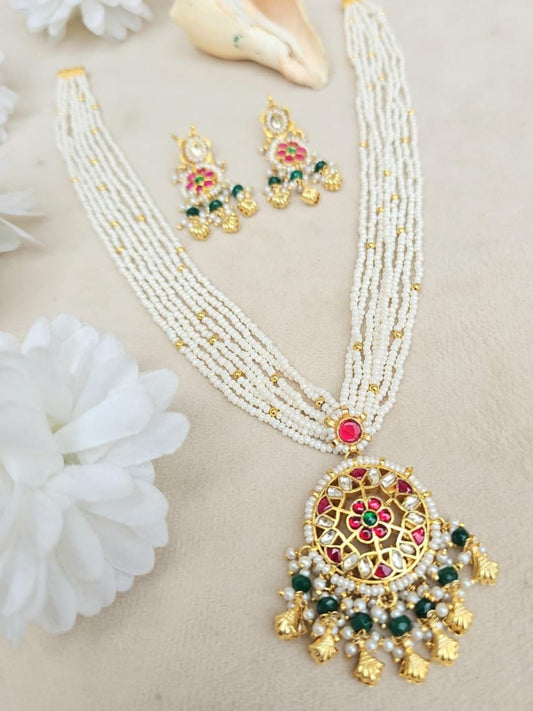 Ishhaara Kundan Pearl Drop Necklace Set - handcrafted Indian jewellery