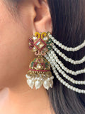 Ishhaara Kundan Pearl Embedded Jhumkas With Sahara Earchain