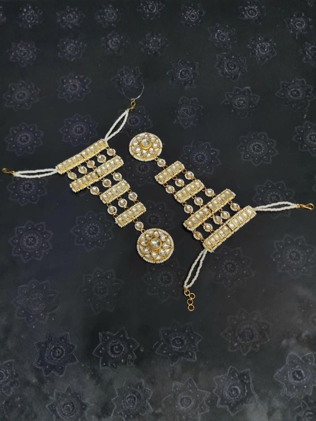 Ishhaara Kundan Pearl Tassel Anklet Pair - handcrafted Indian jewellery
