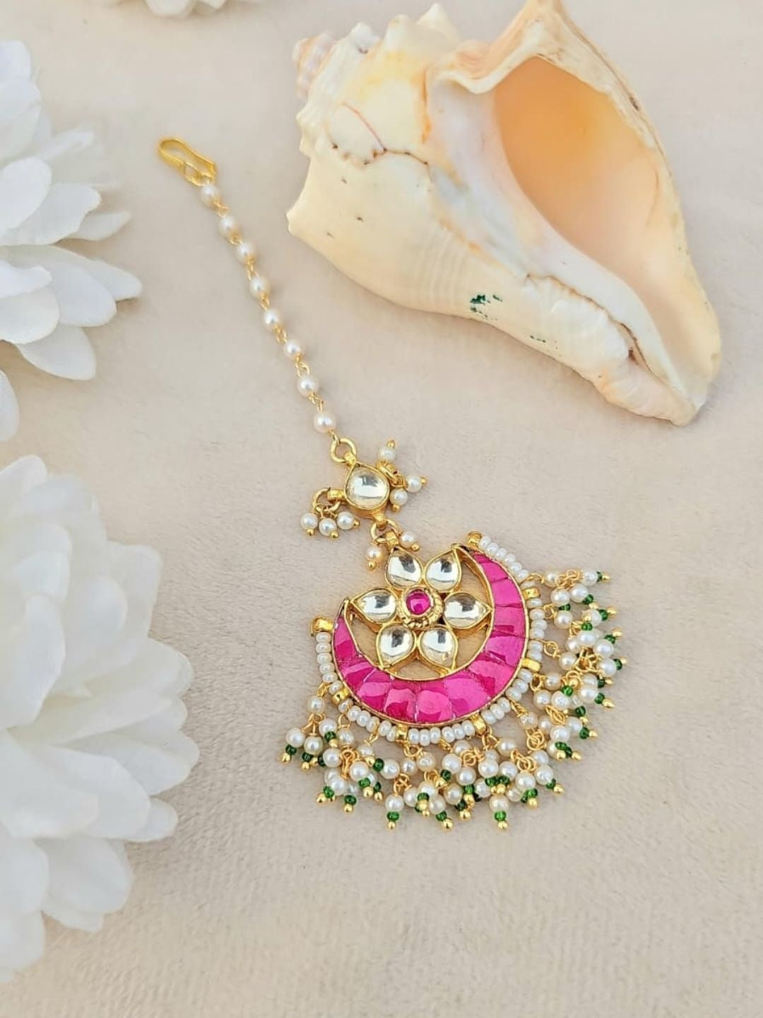 Ishhaara Kundan Pink Floral Maang Tikka