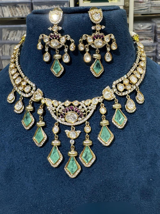 Ishhaara Kundan Polki And Green Stone Necklace