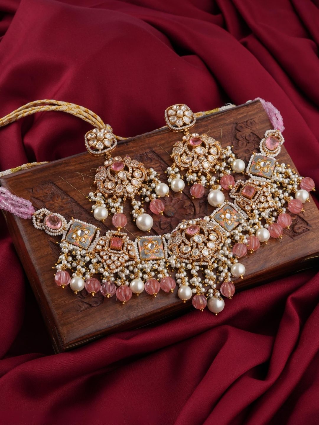 Ishhaara Kundan Polki And Mother Of Pearl Drop Choker Necklace Set