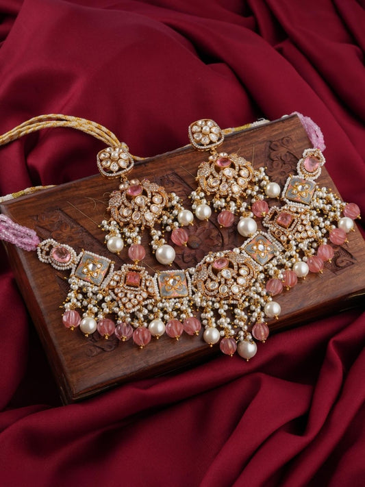 Ishhaara Kundan Polki And Mother Of Pearl Drop Choker Necklace Set