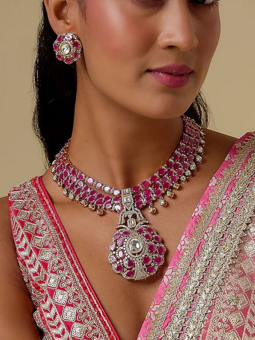 Ishhaara Kundan Polki And Red Stone Long Necklace Set