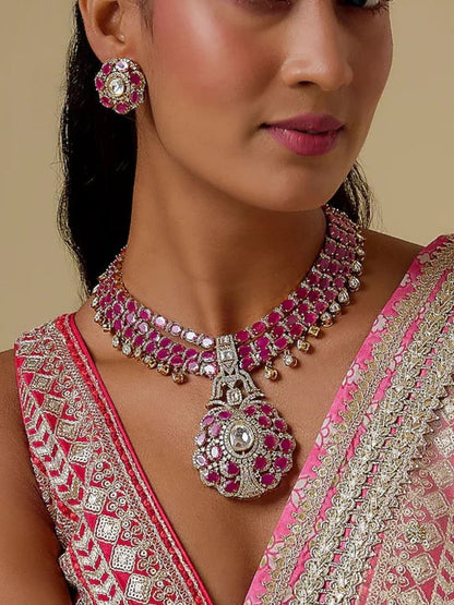 Ishhaara Kundan Polki And Red Stone Long Necklace Set